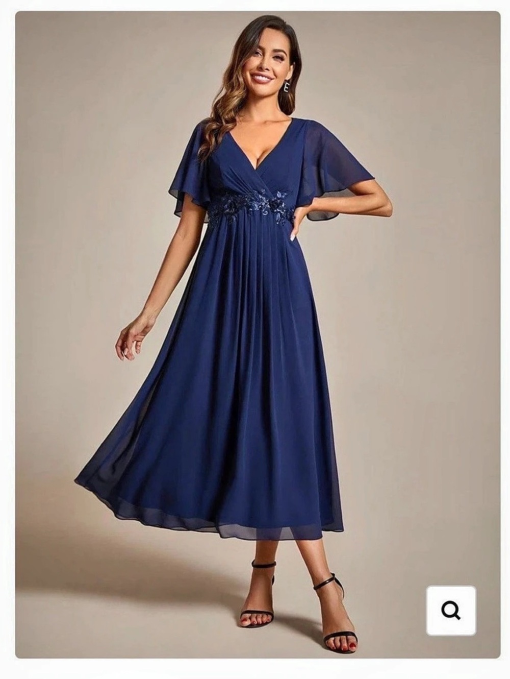 Ever-Pretty ever DAHLIA | Short Sleeves V-Neck Tea Length Wedding Guest Dress